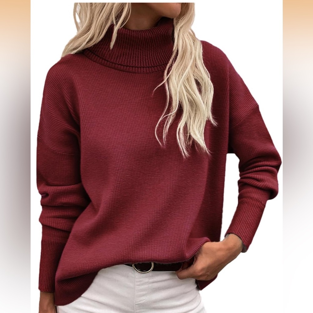 Zeagoo Women's Cowl Neck Sweater in Deep Red